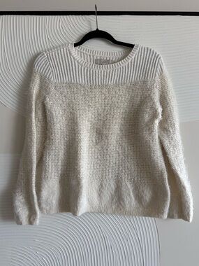 LOFT Ivory Textured Crewneck Sweater